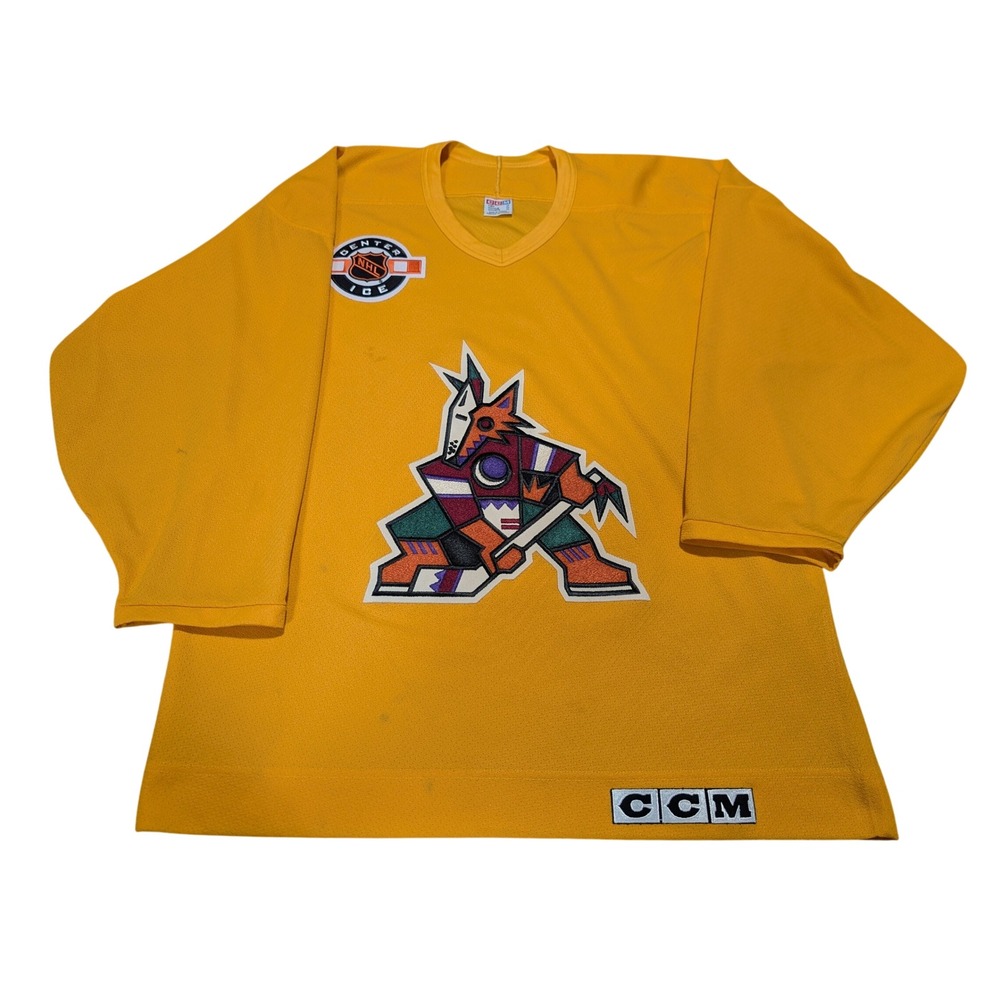 CCM Hockey Jersey Mens Medium Yellow Phoenix Coyotes Kachina NHL‎ Center Ice 90s